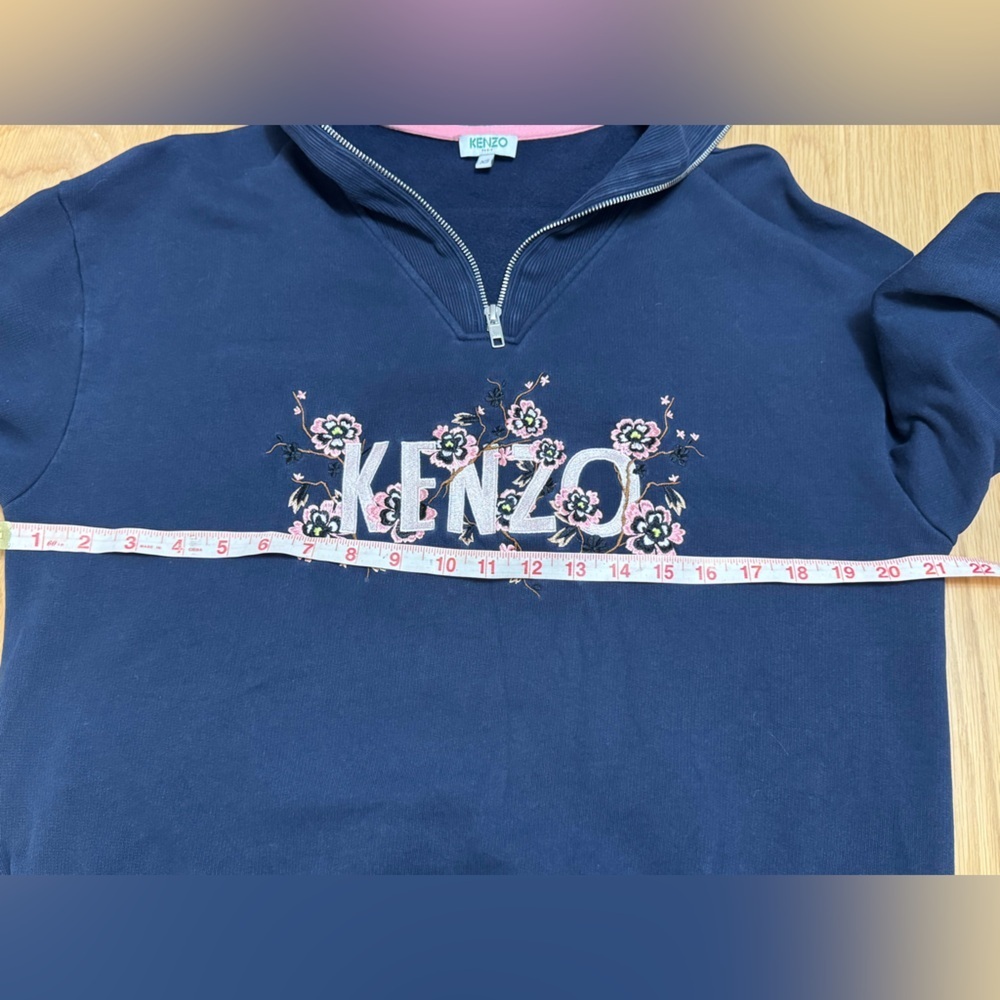 KENZO Paris Floral Embroidered Half Zip Sweatshirt Navy Blue Women’s XS - Picture 8 of 9